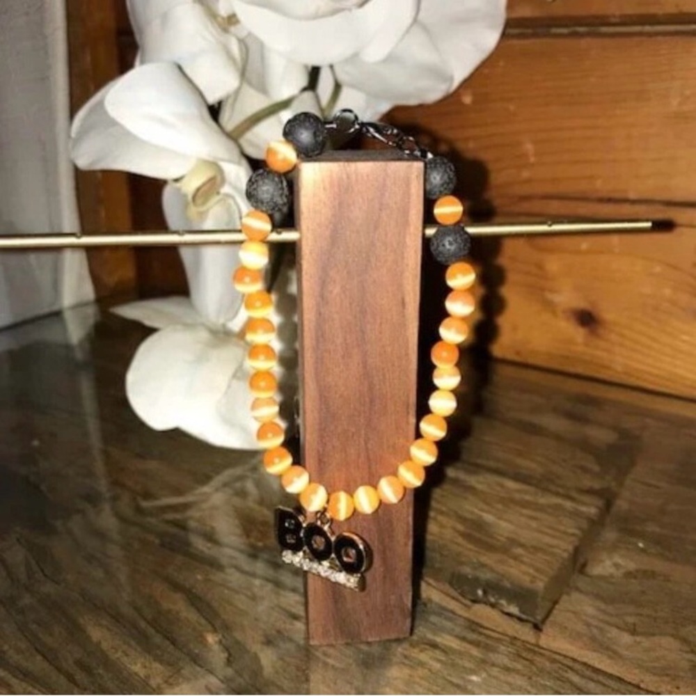 Orange Beaded Bracelet with Black Accents